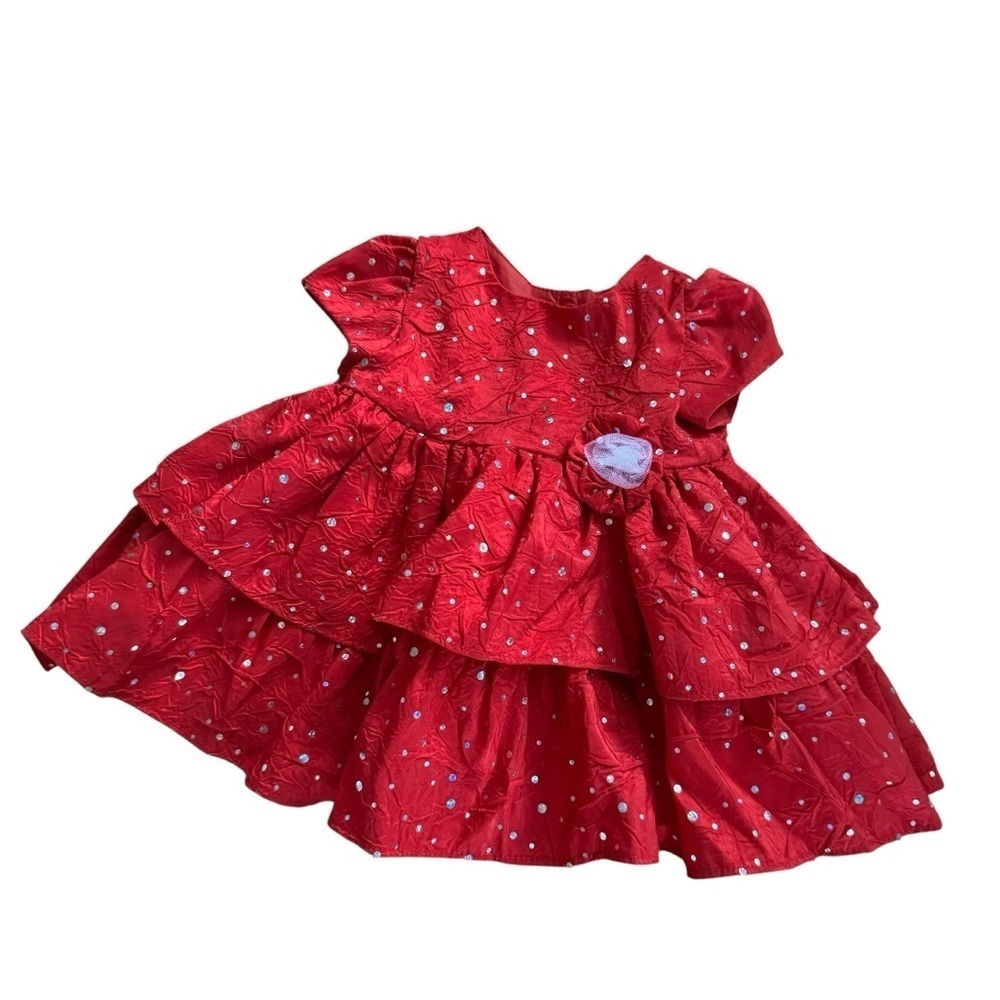 Marmellata Red Dress Christmas Tired Embellishment Short Sleeve Baby Girl 3M